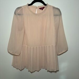 Ted Baker London Ninah Blush Pink Pleated Peplum Top Size 3 Sheer Small 38